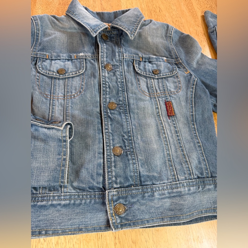 7 For All Mankind Women’s Small Blue Denim Jean Jacket Medium Wash Lined Trucker - Picture 3 of 13